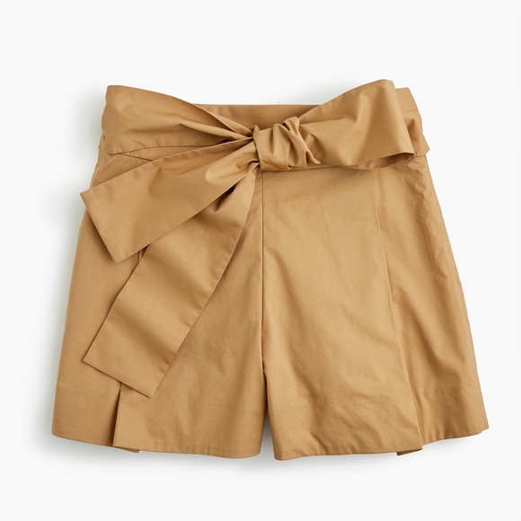 J. Crew Pants - J.Crew Tie-waist Shorts in Cotton Poplin in Honey Brown